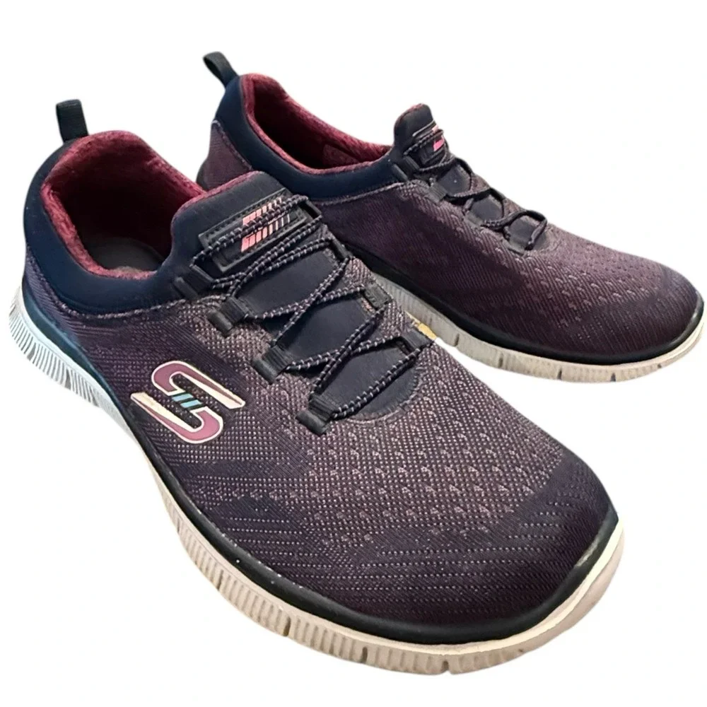 Skechers Flex Appeal 2.0 Navy Pink Slip On Sneakers‎ Memory Foam Women's 10